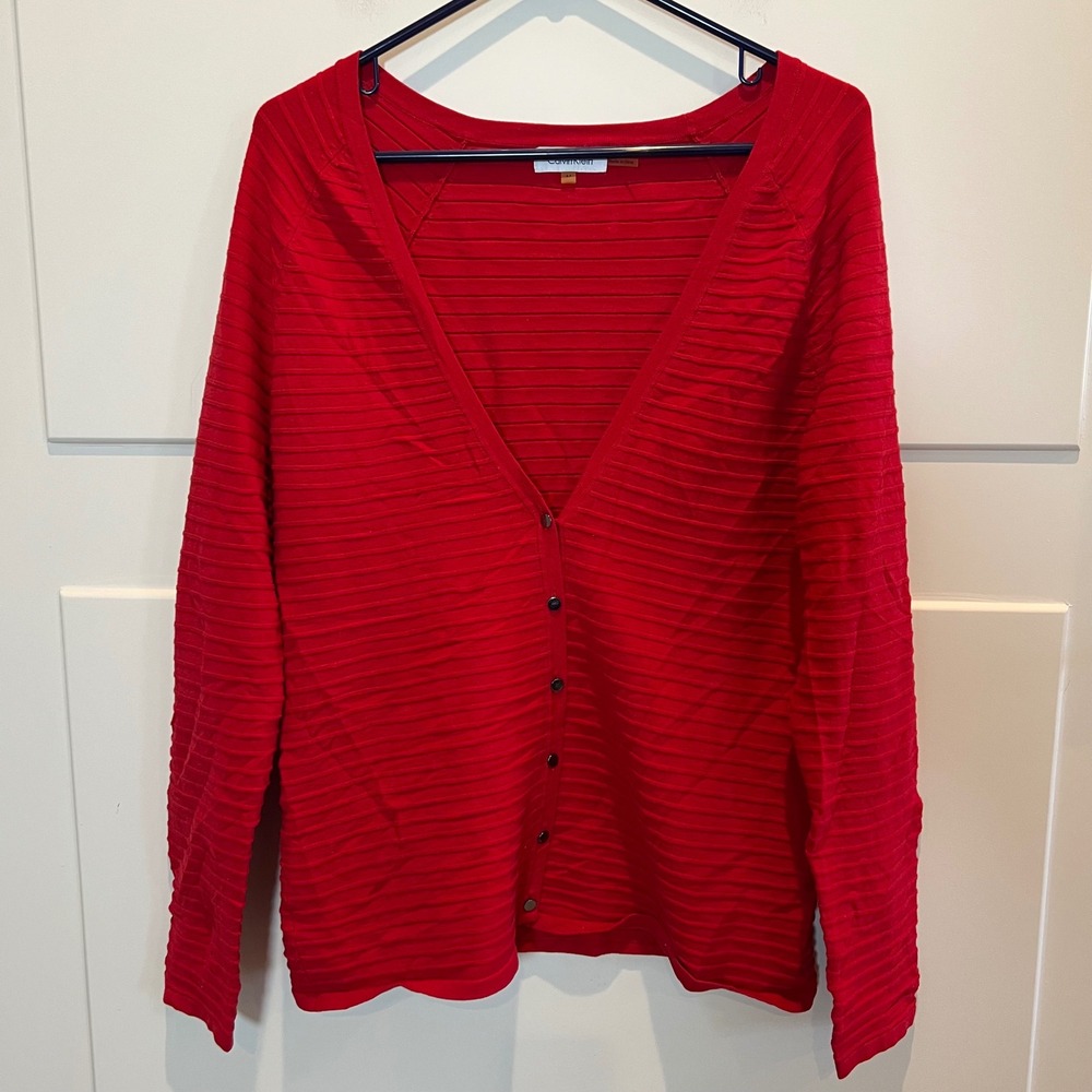 Calvin Klein Women's Red Textured Button Front Cardigan Sweater Medium